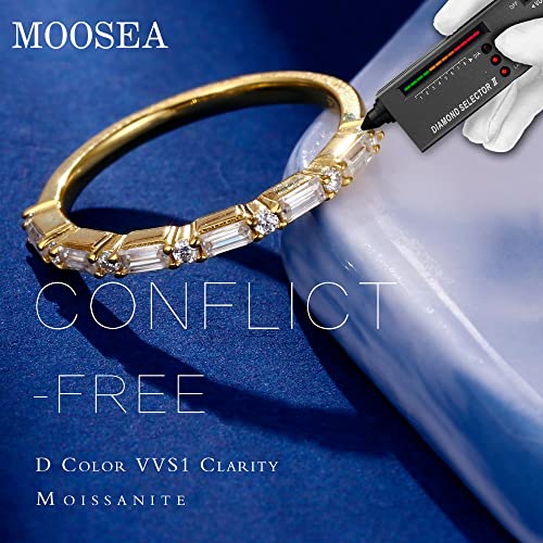 MOOSEA 1.7MM Baguette and Round Moissanite Wedding Band for Women, D Color VVS1 Clarity Lab Created Moissanite Rings 14K White Yellow Rose Gold Vermeil Bar Setting Half Eternity Rings for Her3