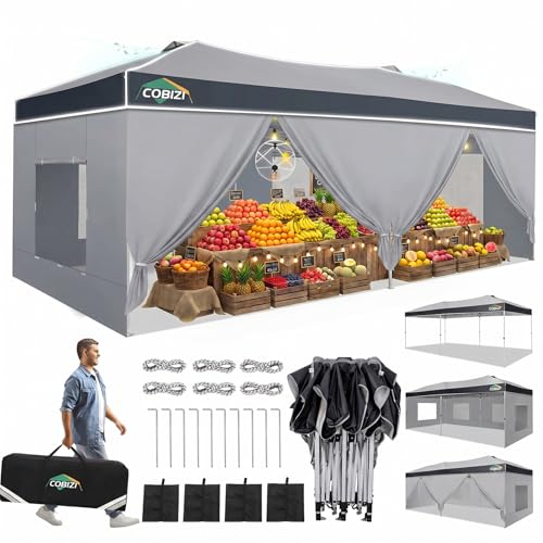 Image of COBIZI 10x20 Pop Up Canopy Tent with Sidewall,Outdoor Canopy,Gray