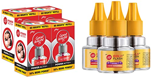 Good Knight Power Activ+, Mosquito Repellent – 45ml, 60 Nights Jumbo Refill (Pack of 4) & Goodknight Power Activ+ Refill, Lavender Fragrance (Pack of 3) Combo