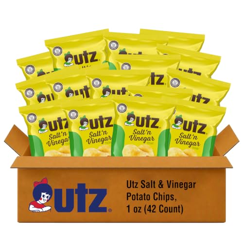 Utz Salt & Vinegar Potato Chips, 1 oz Bags (42 Count) | Classic salty seasoning with lip-puckering vinegar on flat-cut chips; individually wrapped for vending machines, gluten-free - image 1
