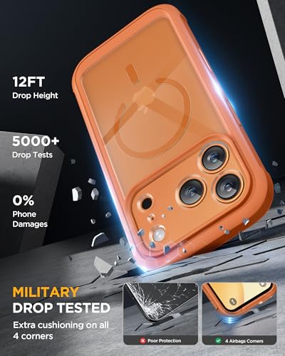 Image of Miracase for iPhone 17 Pro Max Case 6.9 inch Full-Body Phone Case with Built-in Glass Screen Protector& Full Camera Protector,[Magnetic with MagSafe] Drop Proof 17 ProMax Cover, Orange