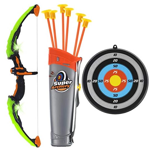 Bow and Arrow Set for Kids -Green Light Up Archery Toy Set -Includes 6 Suction Cup Arrows, Target & Quiver - for Boys & Girls Ages 3-12 Years Old