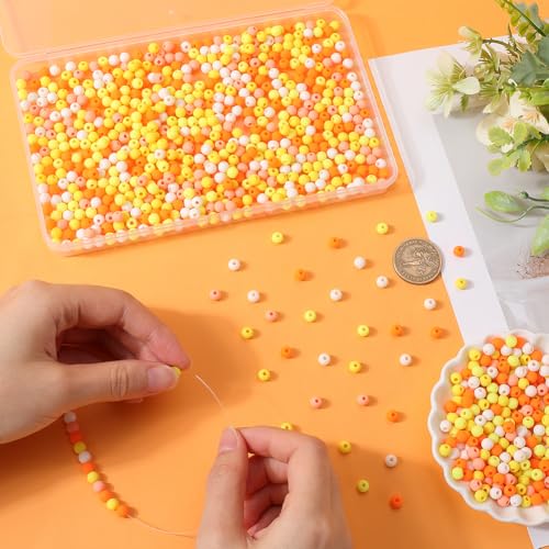 SOFPLATE 1 Box 1000Pcs Round Frosted Beads Matte Acrylic Beads 6mm Opaque Orange Colored Small Ball Smooth Frost Bubblegum Gumball Loose Spacer Bead for Jewelry Making Bracelet Necklace DIY Crafts - Image 3