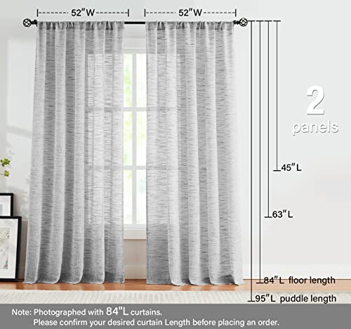 Image of Treatmentex Grey Semi Sheer Curtains for Bedroom Living Room 63inch Faux Linen Curtain Panels Light Filtering Burlap Look Window Drapes for Farmhouse Decor Rod Pocket 52 inch W 2 Panels
