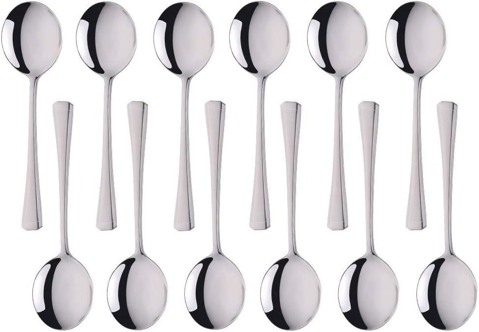 Meisha Round Bouillon Spoons, 12Piece Harley Pattern Stainless Steel