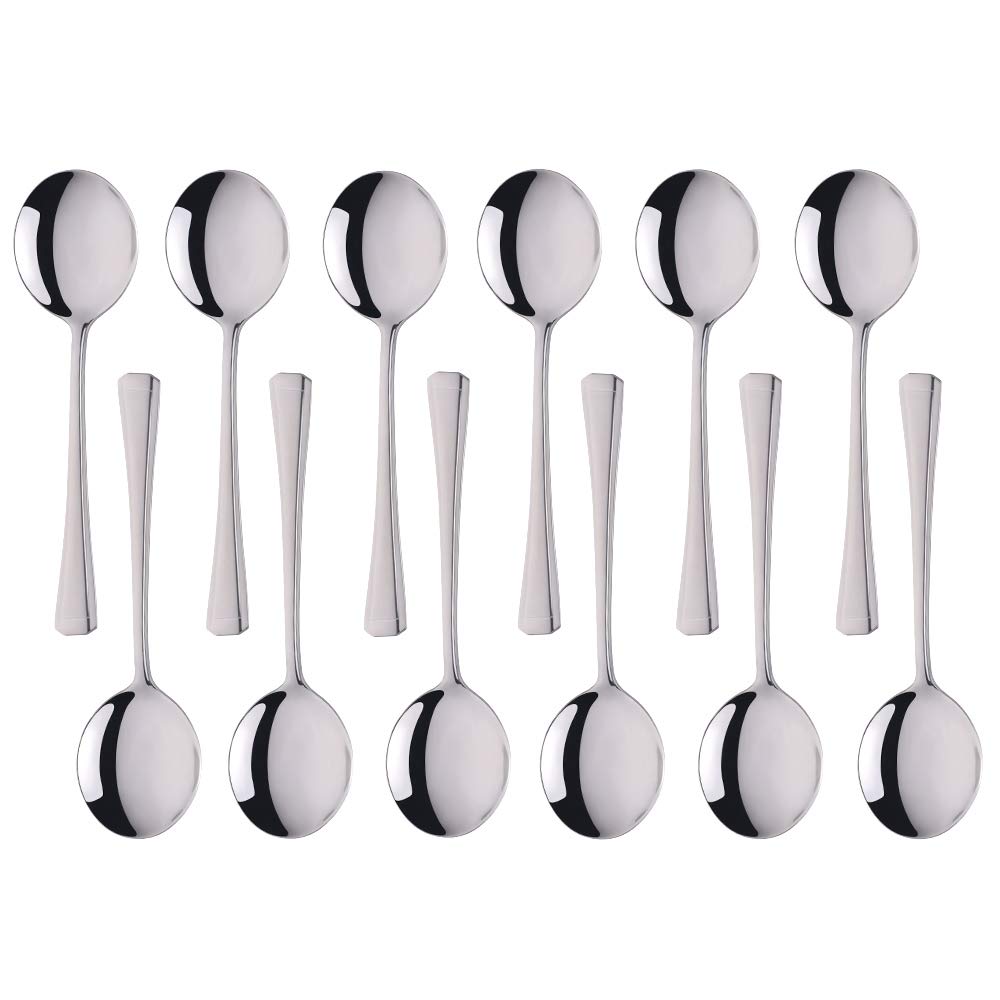 Meisha Round Bouillon Spoons, 12-Piece Harley Pattern Stainless Steel Soup Spoons Set, Table Spoons Use for Home, Kitchen or Restaurant, Silver