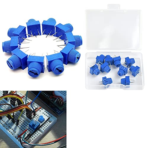 DIKEBAO 10 Stück Trimmpotentiometer 10k Ohm Trimmer Potentiometer Breadboard Trim Potentiometer mit Schalter Drehpotentiometer 10kohm Poti 3386P Trimmer Widerstand für Circuit Experiment Board(Blau) Cover