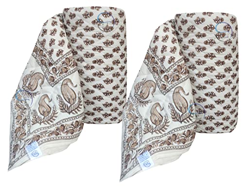Image of Jaipuri Razai Single Bed Gold Print with Computerized Quilting Use as Soft and Breathable Cotton Comforter Quilt Rajai Blanket Dohar Size 55X85 inch Off White (Cream) Pack of 2