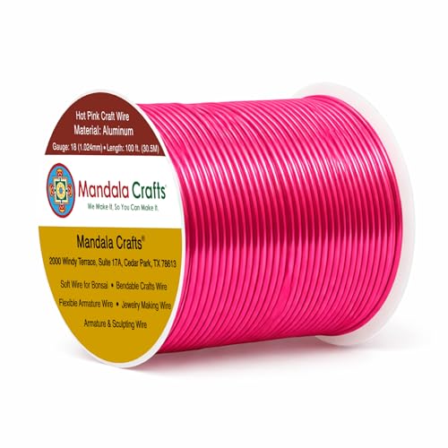 Image of Mandala Crafts 18 Gauge Hot Pink Anodized Aluminum Craft Wire, 100 FT | Colored, Flexible, Bendable, for Bonsai, Armature, Sculpting, Wire Wrapping, Jewelry Making, Weather & Tarnish Resistant