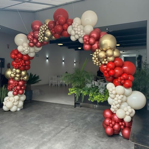 Red and White Balloons Set, 12 Inch Sand White Red and Gold Balloon, Metallic Gold Star Confetti Balloon for Birthday Christmas Wedding Engagement Valentine's Day Graduation New Year Party Decorations - Image 3