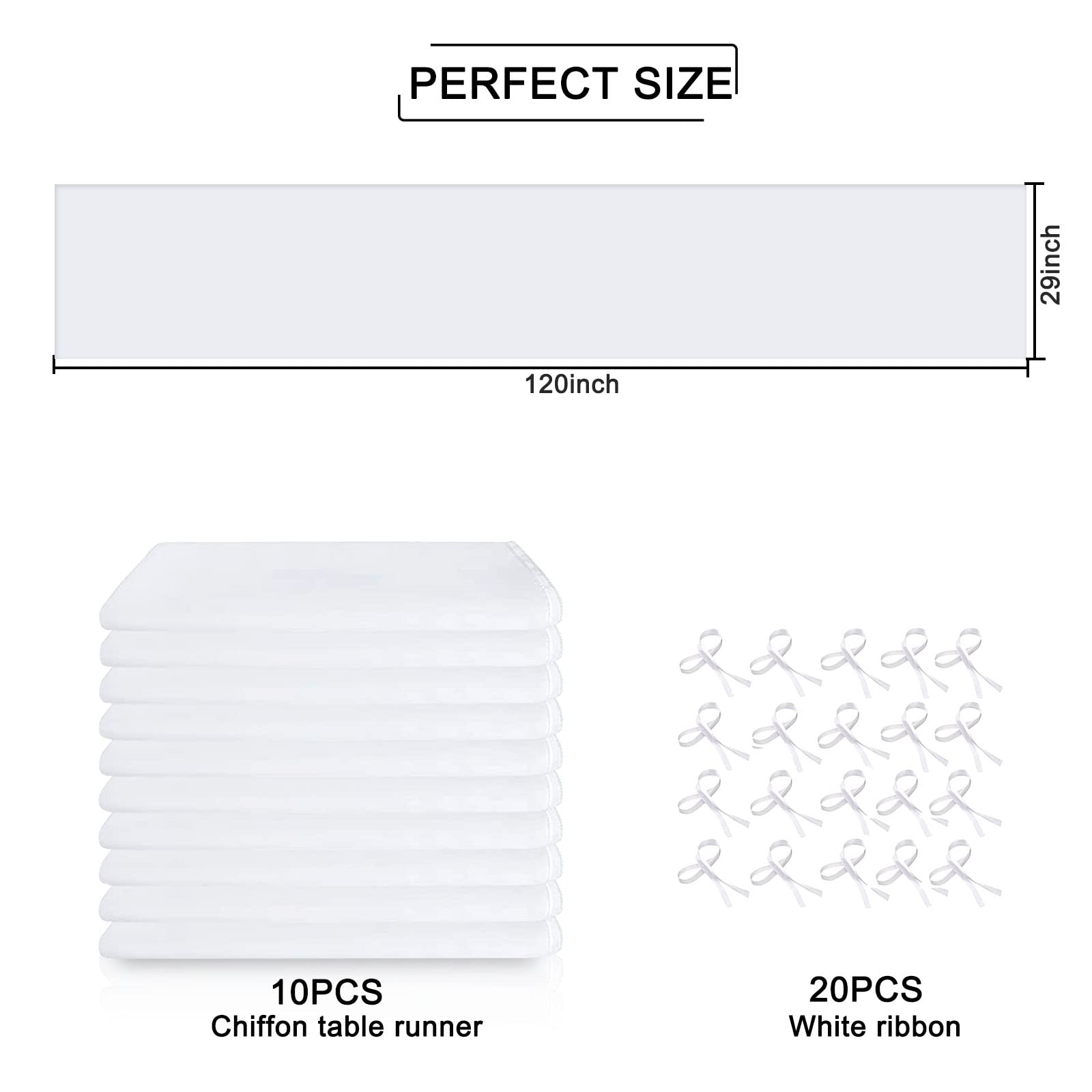 Biały szyfonowy bieżnik na stół, 3 m, przezroczysty bieżnik na stół weselny, 60 x 300 cm, rustykalny bieżnik na stół na romantyczny ślub, baby shower, urodziny, przyjęcie, dekoracje stołu