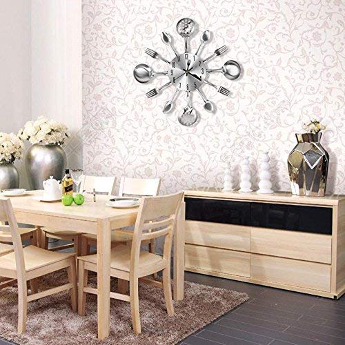 Cigera 14" Kitchen Cutlery Wall Clock With Forks And Spoons For Home Decor,Silver #TOP6