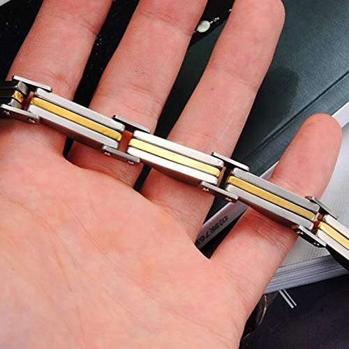 Pulseira de Aço com Filetes Banhados a Ouro 18K