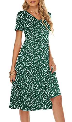 Image of Berydress Women's Casual Summer Tiered Midi Dress 2026 V Neck Boho Sundress | Short Sleeve Dresses for Women, Loose Ruffle Babydoll Style, Cotton Blend Fabric, for Church, Going Out, Beach Vacation