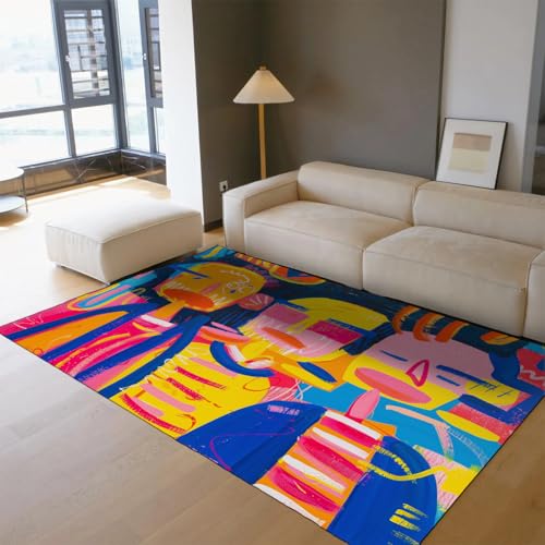 Tapis de salon 80x150cm graffiti abstrait coloré lavable - 3