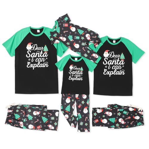 IFFEI Pijama de Natal para a família combinando com camiseta e calça de manga curta, Verde-preto, La