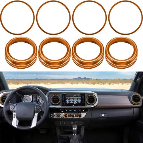 Image of Aluminum Alloy AC Knob Covers & Vent Outer Rings Kit for Toyota Tacoma 2016-2023 (8pcs Orange) - HVAC Control Button Covers, Air Conditioner Vent Trim Rings, Metal Interior Upgrade Accessories