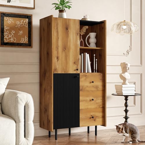 Table basse noire et bois 90 cm moderne avec deux portes et compartiments - 2