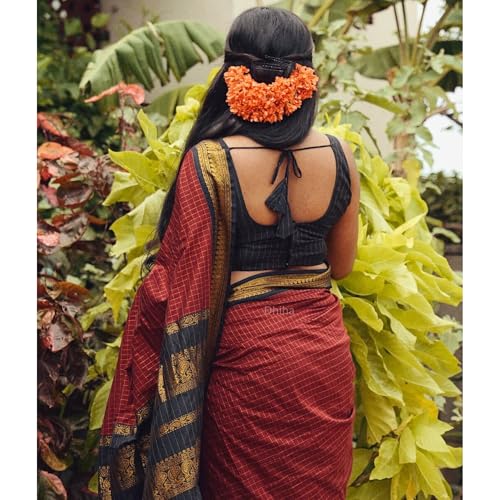 Image of Gadwal Cotton Silk Checked Saree for Women | Pure Kalyani Cotton Checked Saree with Zari Border Tassels & Blouse | Kanjivaram Linen Silk | Handloom Weave