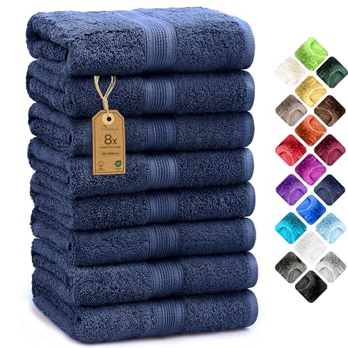 NatureMark 8er Pack Handtücher, 100% Baumwolle, 50 x 100 cm, Handtuch Set Navyblau