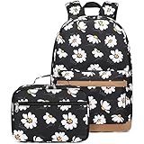 Joyfulife Daisy Printed Girls Backpack with Lunch Box Kids Backpack for School Lightweight Water Resistant Bookbags Set