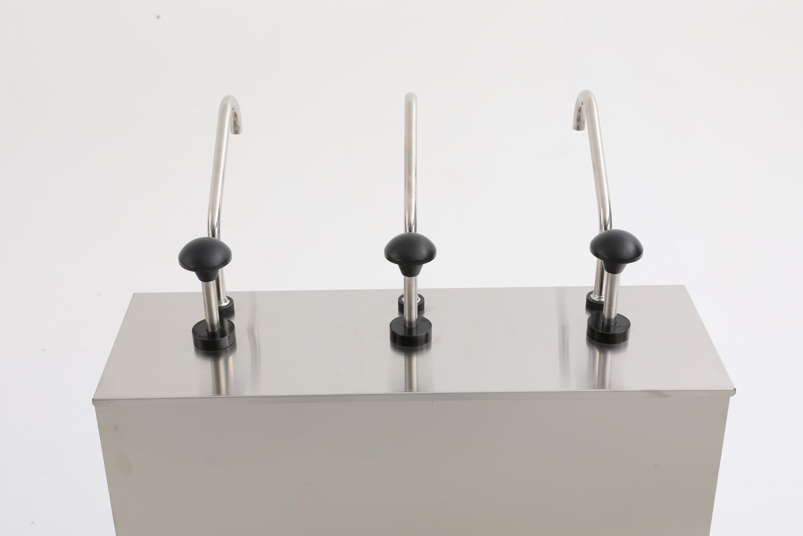 Stainless Steel - Distributore di salsa con 3 contenitori da 1,06 Gal, 3 camere con superficie spazzolata per cucina/ristorante/caffetteria, pompa leggera per ketchup/salsa di soia