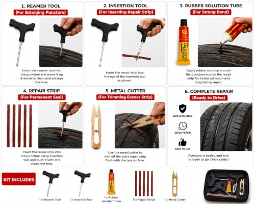 Image of Tubeless Tyre Puncture Repair Kit for Car Bike Motorcycle 5 Repair Strips