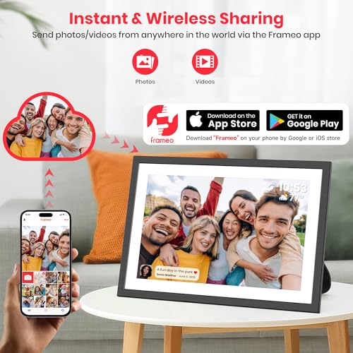 Image of 2K 64GB Frameo 10.1 inch Digital Picture Frame WiFi Electronic Photo Frame FHD 1920 x 1200 IPS Touch Screen Share Moments Remotely Anywhere Photo Gifts for Mother Dad Grandparents Christmas