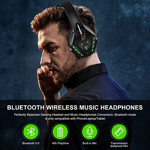 Phoinikas Gaming Headset For Ps5, Ps4, Pc, Xbox One Headset With 7.1 Sound, Bluetooth Wireless Over Ear Headphones For Phone/Tablet/Laptop, With Noise Cancelling Detachable Mic, Led Light, Up To 40H #TOP4