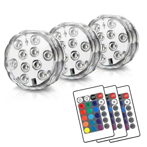 POLENTAT Submersible LED Lights with Remote, 16 Colors 4 Modes Battery Powered Waterproof LED Pool Lights for Inground Pool Above Ground Pool Bathtub Decoration (3 Packs)