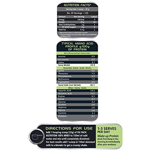 Image of Six Pack Nutrition Whey Protein Powder, with 25 g of Protein Per Serving and More Than 5.6 g of Naturally Occurring BCAAs (4kg, Masala Milk)