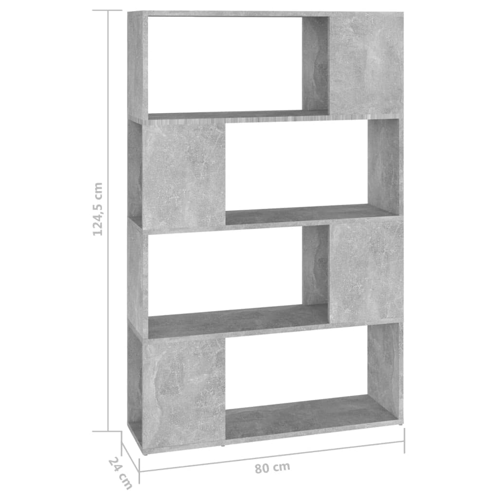 Générique Regał na książki / ścianka działowa szary beton 80 x 24 x 124,5 cm, elegancki i klasyczny design, 4 przestronne przegródki na magazyny Ranger, książki, DVD i przedmioty dekoracyjne,