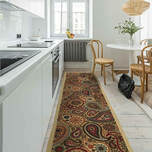 Ottomanson Ottohome Collection Non-Slip Rubberback Paisley Design 3X10 Indoor Runner Rug, 2'7" X 9'10", Beige #TOP2
