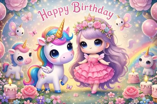 Image of Happy Birthday Theme Backdrop Banner 5x7 ft - Digital Print Cloth Background, Reusable Birthday Party Wall Decoration for Girls, Photo Booth & Stage Decor (BD 31)
