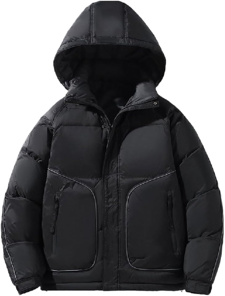 Winter Hooded Outdoor Down Jacket Colour Blocking Windproof Removable Hood Warm