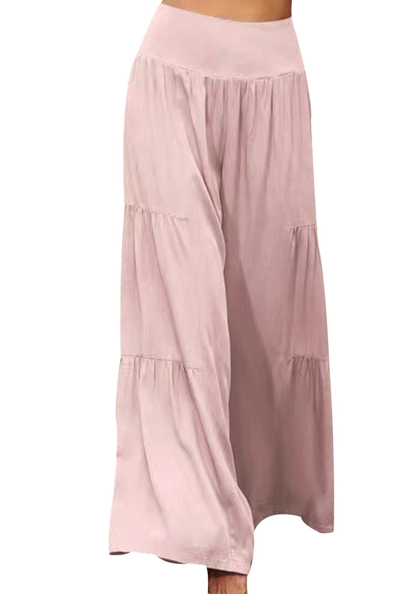 EFOFEI Womens High Waist Wide Leg Long Pants Elastic Cotton Linen Trousers Straight Leg Palazzo Trousers