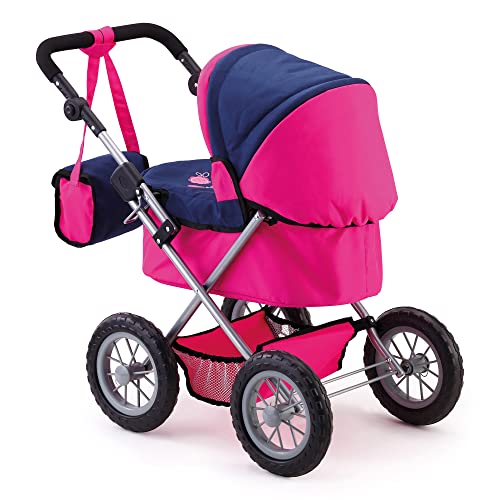 Bayer Design Dolls: Trendy Pram - Blue, Hot Pink, Butterfly - Includes Shoulder Bag, Fits Dolls Up To 18", Adjustable Handle, Kids Pretend Play, Shopping Basket, Easy To Fold, Ages 3+ #TOP2