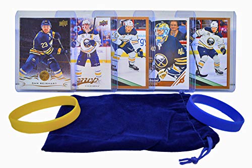 Buffalo Sabres Cards: Jack Eichel, Sam Reinhart, Jeff Skinner, Rasmus Dahlin, Carter Hutton ASSORTED Hockey Trading Card and Wristbands Bundle