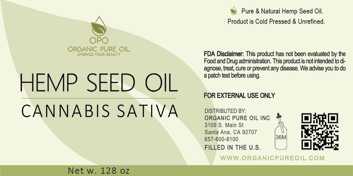 Hemp Seed Oil - 100% Pure, Unrefined, Cold Pressed, Organically Sourced, All-Natural Non-GMO, Extra Virgin, Undiluted, Carrier Oil - Bulk 128 oz / 1 Gallon - Tinctures, Blends, DIY, Essential Oils