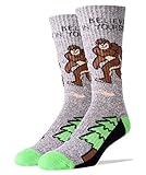 ooohyeah Men's Crew Funny Bigfoot Novelty Athletic Crew Socks, Believe, Gray