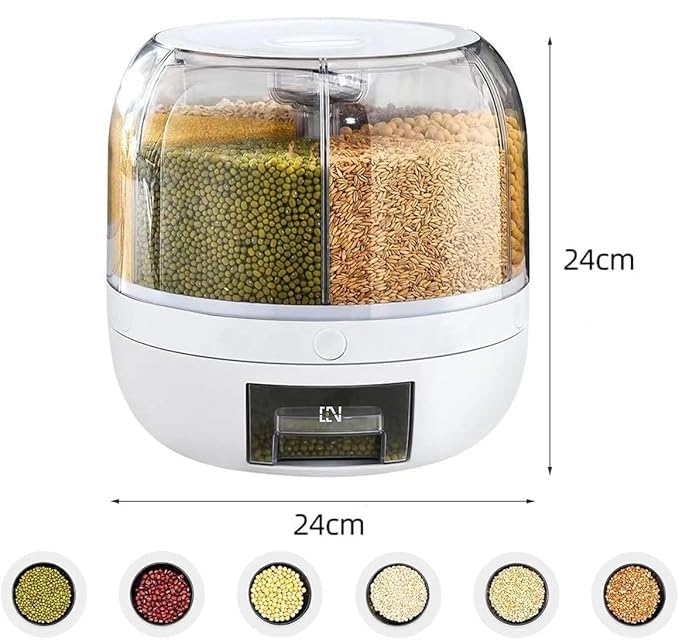 Image of Rotating Rice and Grain Dispenser with Lid for Kitchen - Modular Storage Container for Dry Food, Dal, Cereal, Flour - Plastic Pantry Organizer Jar Dabba for Home, Pulses Box for Kitchen Use