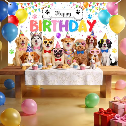 Avezano Dog Happy Birthday Banner Puppy Birthday Party Decorations Backdrop Let's Pawty Photography Background for Pet Bday Supplies Indoor and Outdoor (6 x 3.6 ft) by Avezano - Used condition - Image 3