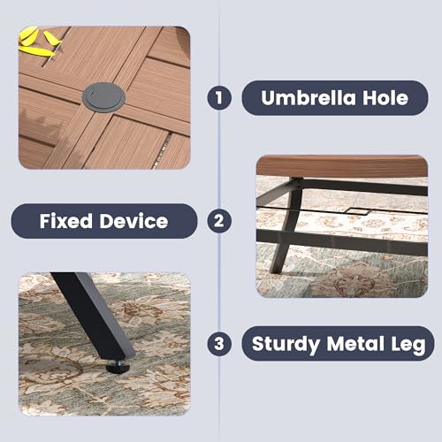 Image of VICLLAX 53 inch Round Outdoor Table, Patio Dining Table for 8 with Umbrella Hole for Garden Lawn Deck Backyard, Walnut