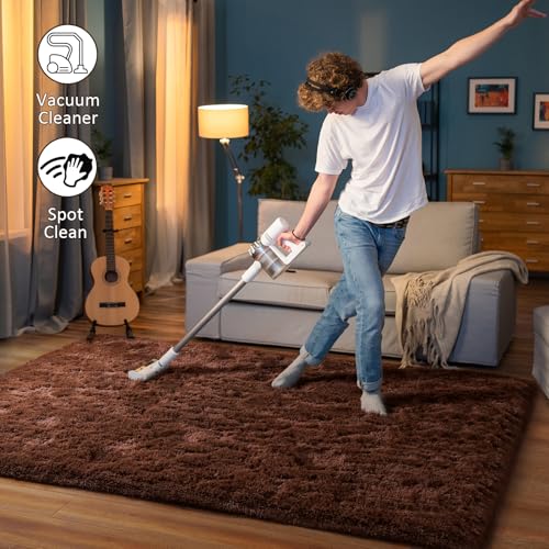 HOMORE Living Room Rug 6x9 Area Rug, Brown Rugs for Living Room Bedroom, Large Fluffy Rugs Super Soft Carpet for Kids Room Classroom Dorm Home