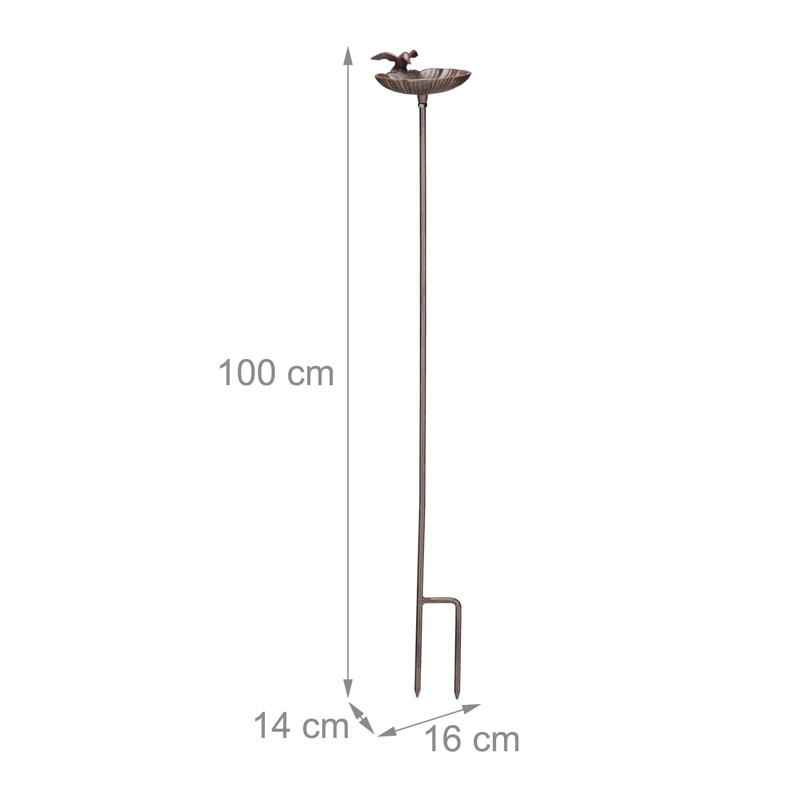 Relaxdays Abreuvoir à Oiseaux sur Pied, en Fonte, 100 cm, résistant Gel et Pluie, Style Classique et Baroque, Brun