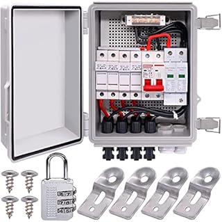 Taiss 4 String PV Combiner Box Solar Combiner Box with 63A Circuit Breaker and 15A Fuse & Lightning Arreste IP65 Waterproof Solar Connectors for Off Grid Solar Panel System and Solar Panel Kit Home