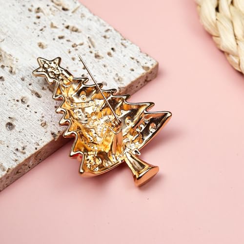 Image of Christmas Brooch Pins Crystal Christmas Tree Snowflake Jingle Bell Reindeer Enamel Brooches Holiday Party Gift for Women