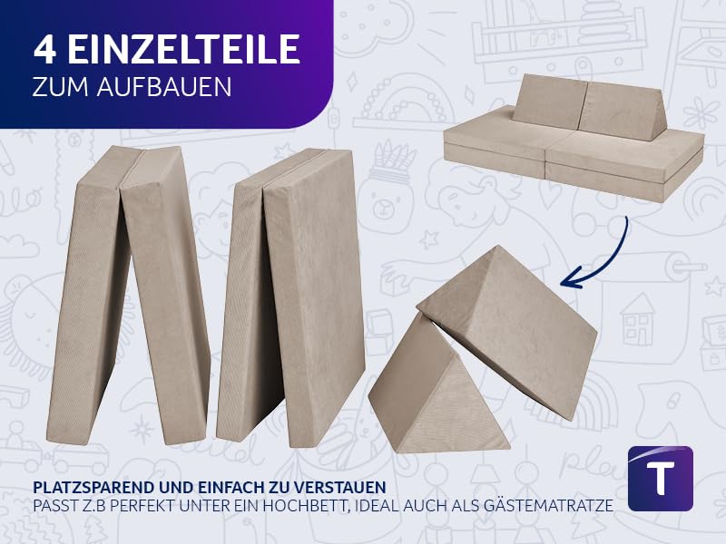 Traumnacht Abenteuer Sofa mit kuscheligem Bezug aus Pretty Gewebe, waschbar, 81,5 x 81,5 x 12 cm, beige, produziert nach deutschem Qualitätsstandard