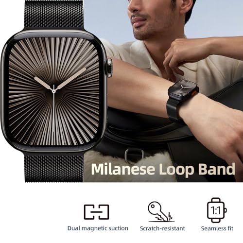 Bestsure Milanese Loop Watch Band Compatible with Apple Watch 42/44/45/46/49mm, Metal Stainless Steel Mesh, Dual Magnetic Clasp, for Series 9/8/7/6/5/4/SE/3/2/1, Ultra, Men & Women, Black by B BESTSURE - Used condition - Image 2