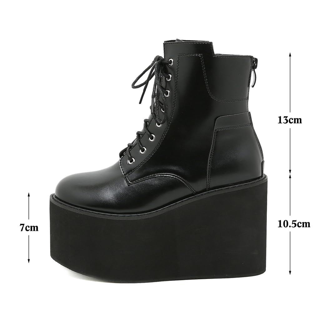 Botines De Plataforma De Tacón Alto De Cuña para Mujer con Cordones Botas Militares Punk Góticas con Cremallera